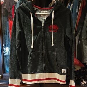 Roots Charcoal Hoodie with Red and White Details